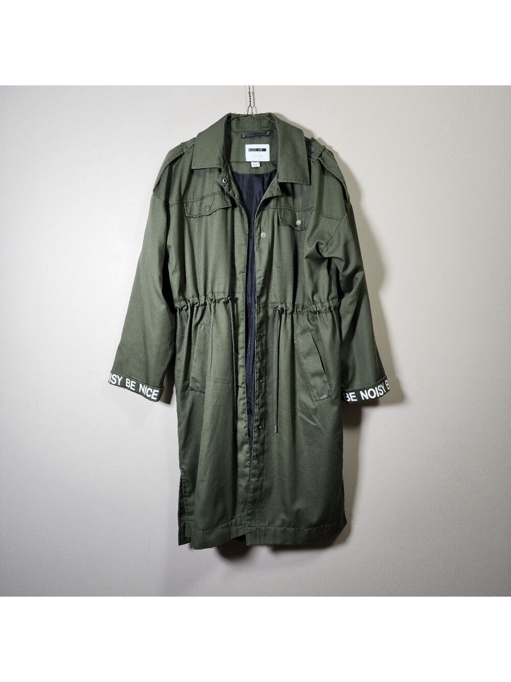 Noisy may long oversized trench coat color military green size small